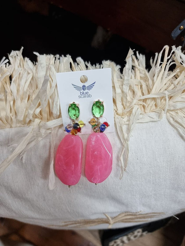 Green and Pink Drop Earrings