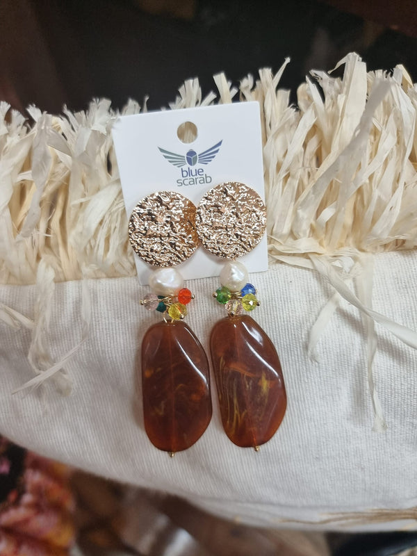 Gold and Brown Drop Earrings